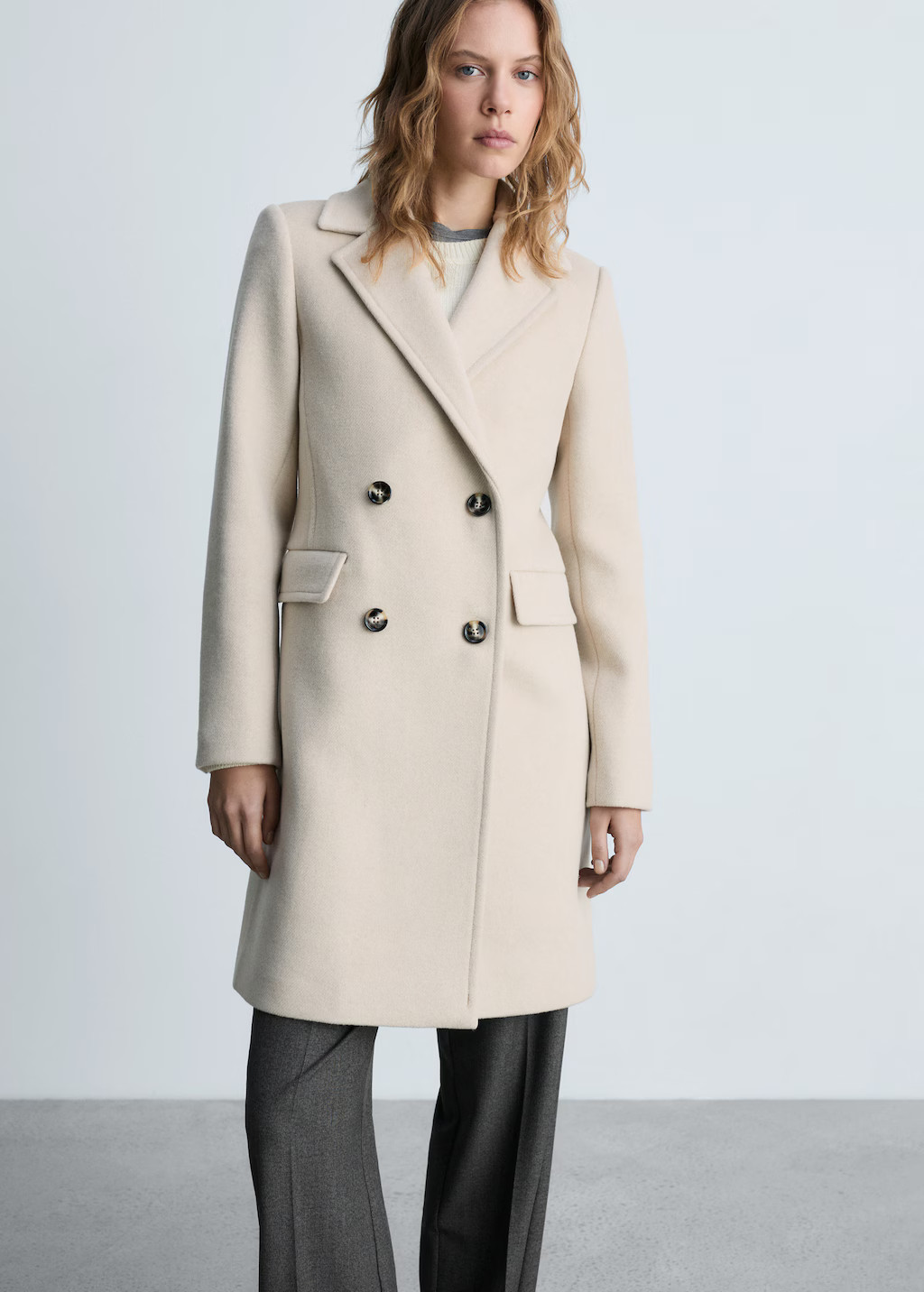 Double-breasted wool coat - Women | MANGO United Kingdom | MANGO (UK)