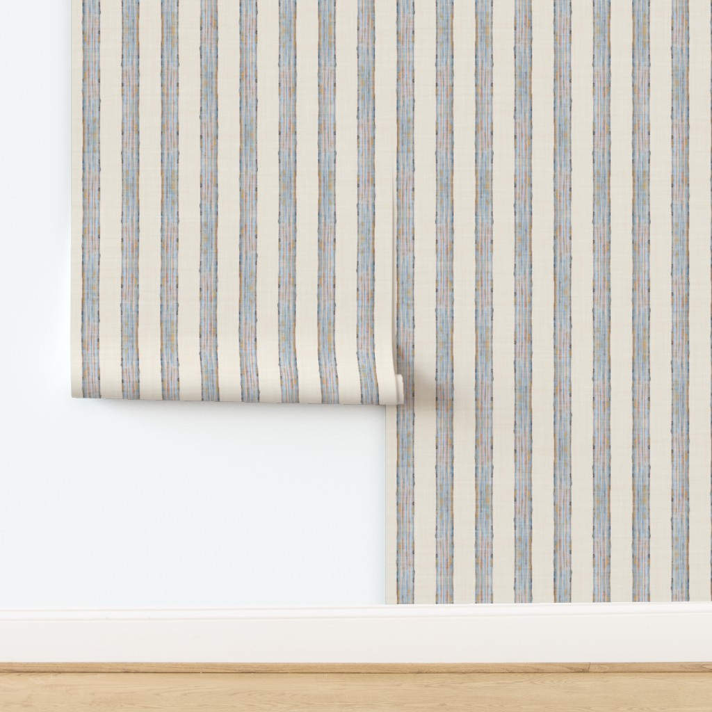 Wallpaper in Painterly Coastal Mediteranean Stripes - Pristine Blue Sand Linen | Spoonflower