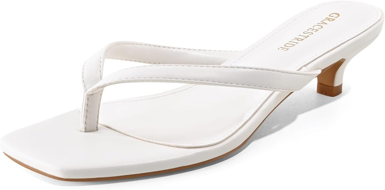 Women’s Flip-Flops Kitten Heels Thong Sandals For Women Square Toe Slip On Fashion Summer Dress... | Amazon (US)