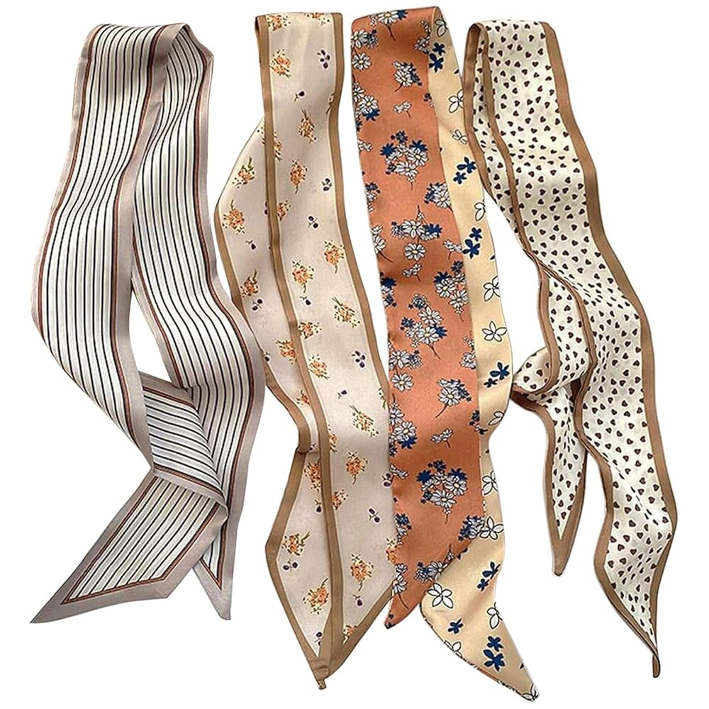 4Pcs Fashion Scarves for Women, Multifunctional Boho Scarves Headbands Satin Scarf for Bag Hair A... | Amazon (US)