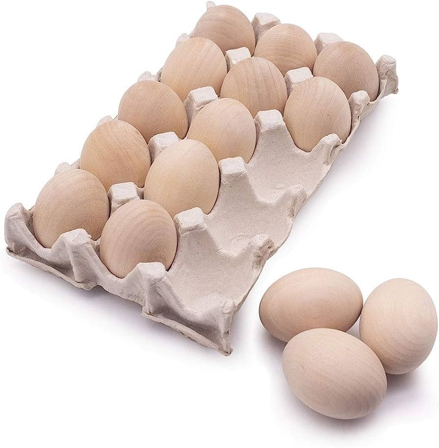 15Pcs Unpainted Wooden Fake Easter Eggs for Children DIY Game,Kitchen Craft Adornment,Wood Eggs f... | Amazon (US)