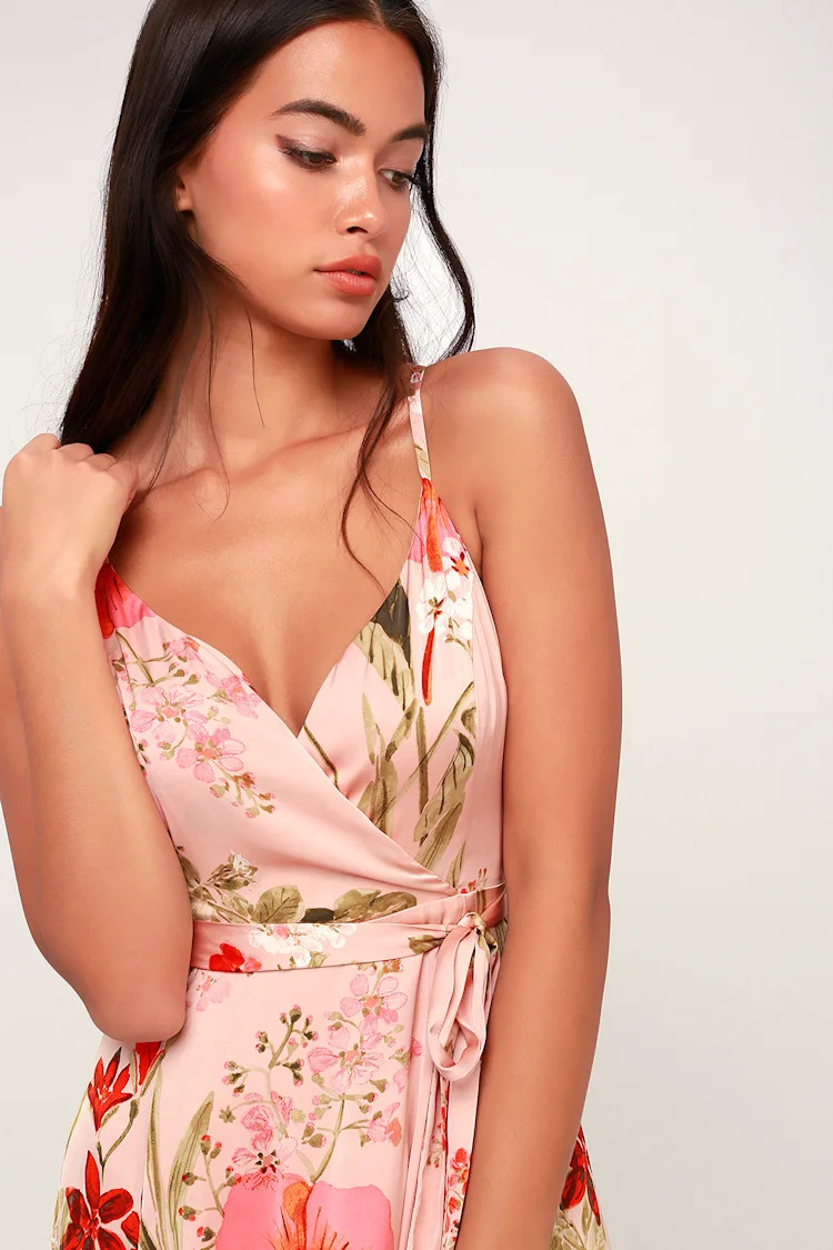 Still the One Blush Pink Floral Print Satin Maxi Dress | Lulus (US)