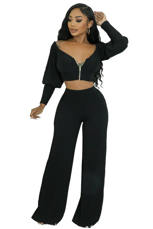 WOMEN FASHION TWO PIECE PANT SET BLACK / S | Casual Chic Boutique
