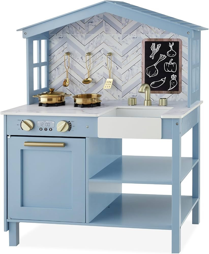 Best Choice Products Farmhouse Play Kitchen Toy, Wooden Pretend Set for Kids w/Chalkboard, Marble... | Amazon (US)
