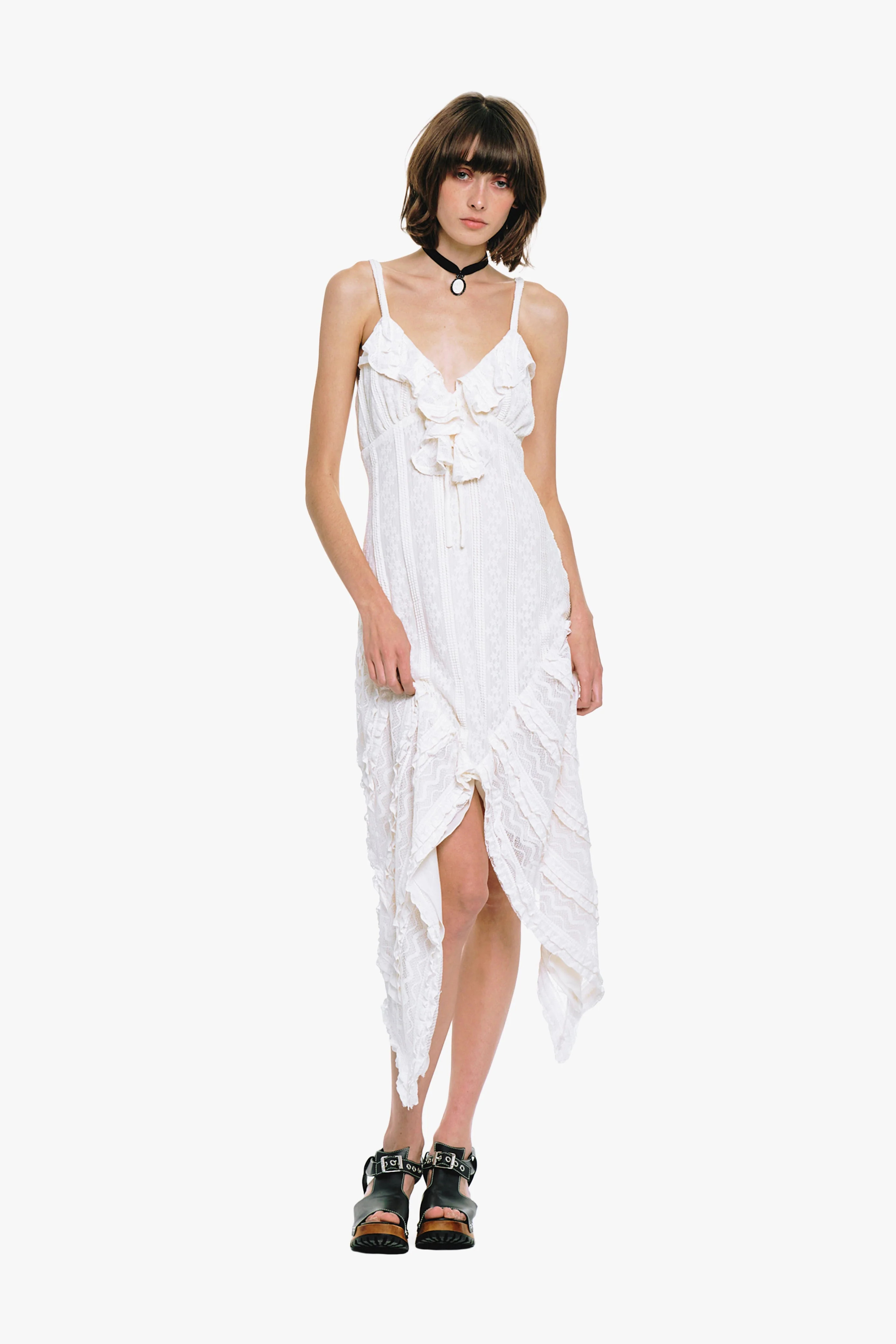 Floral Ruffle Stretch Lace Handkerchief Dress | Anna Sui