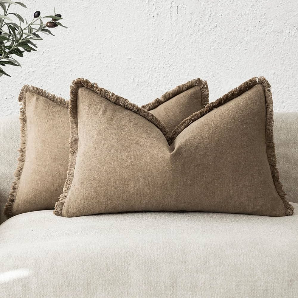 Foindtower Set of 2 Decorative Linen Fringe Lumbar Throw Pillow Covers Boho Farmhouse Cushion Cov... | Amazon (US)