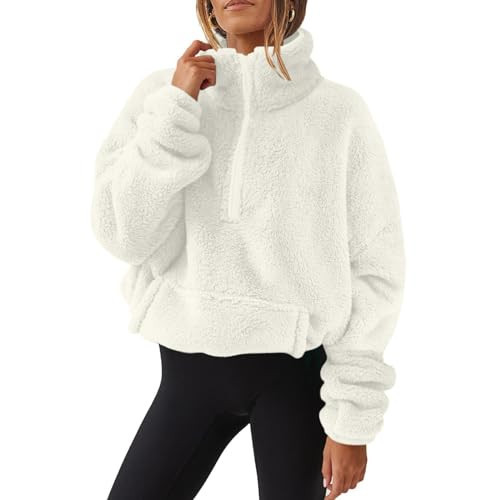 Half Zip Pullover Women Stand Collar Cropped Fleece Jacket Sweatshirt Thick Quarter Zip Pullover Fuzzy Sherpa Jacket Soft Long Sleeve Winter Coats Cozy Outerwear Jackets Jackets for Women Trendy 2026 | Amazon (US)