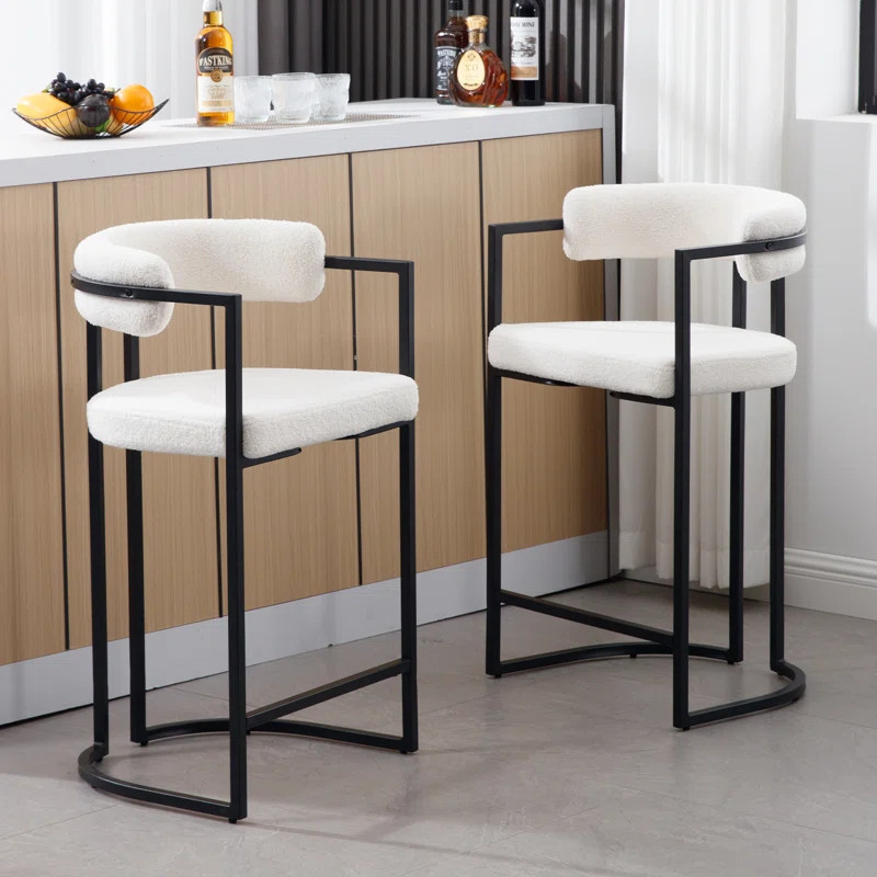 Modern Upholstered Hollow Bar Stool With Armrests And Footrests, Barrel High Stools | Wayfair North America