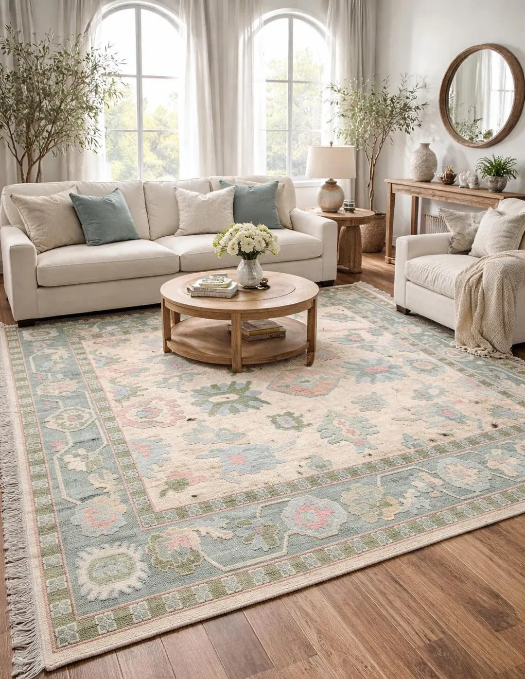 Pastel Oushak Rug Handmade, Floral Wool Area Rug, Hand Knotted Carpet, Custom Size - Etsy | Etsy (US)