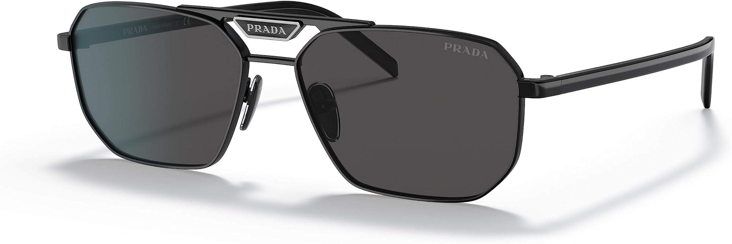 Prada PR 58YS 1AB5S0 Black Metal Rectangle Sunglasses Grey Lens | Amazon (US)