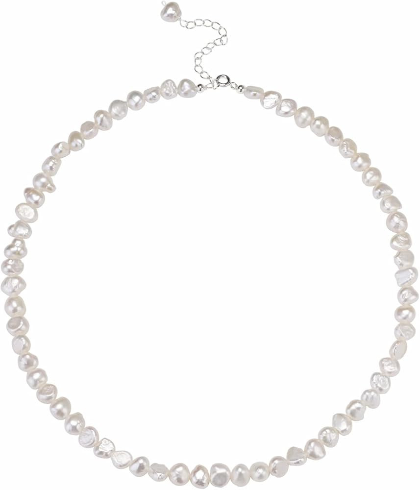 Natural Pearls Choker Necklace for Women Freshwater Baroque Pearl Strand Necklace Chain Cultured ... | Amazon (US)