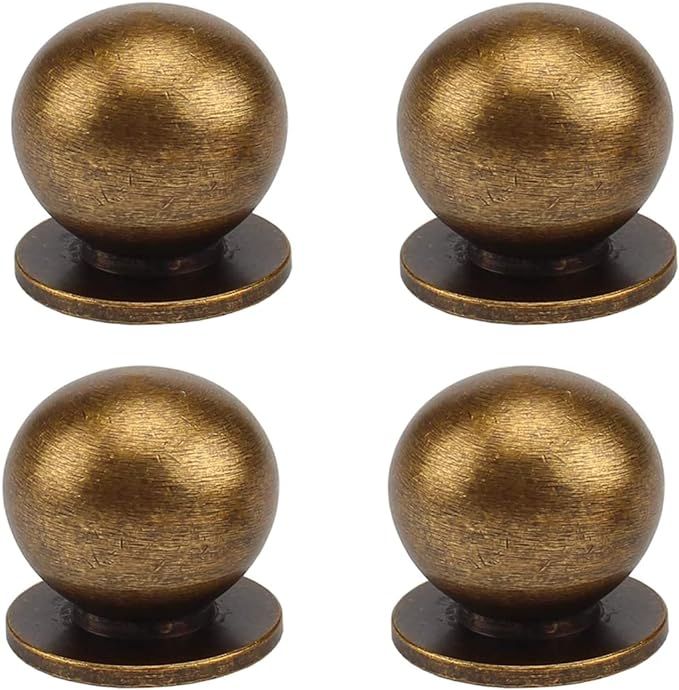 RZDEAL 4Pcs 1-1/8 Inch Round Solid Brass Pulls Antique Brass Cabinet Drawer Knobs Handles Modern ... | Amazon (US)