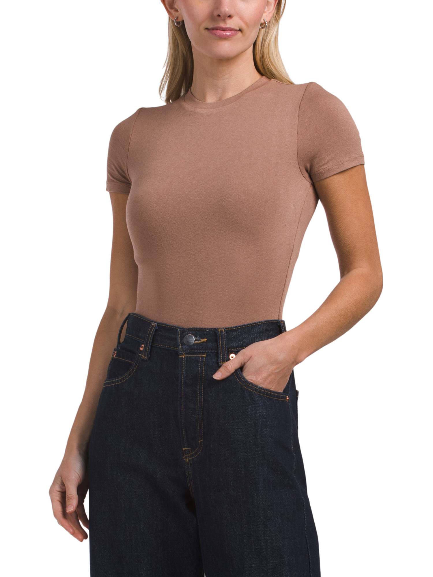 Made In Usa Crew Neck Short Sleeve Bodysuit | TJ Maxx