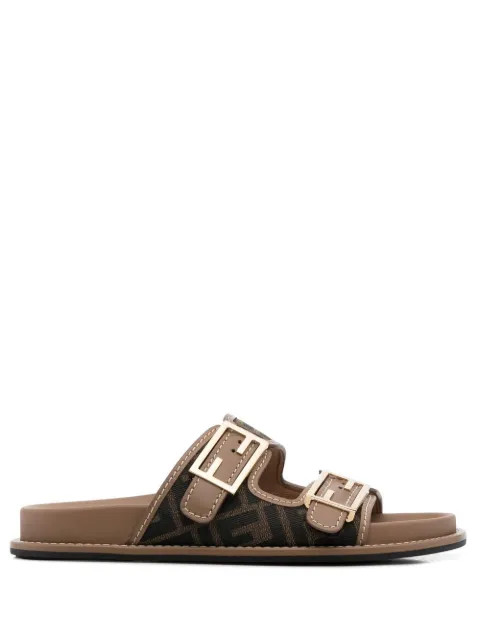 Fendi logo-print Leather Sandals - Farfetch | Farfetch Global