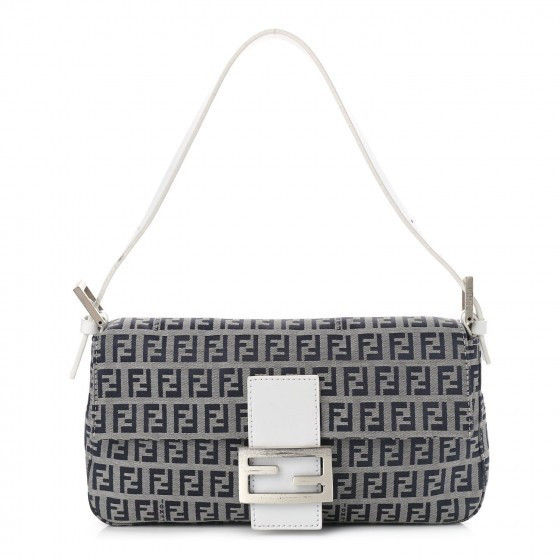 FENDI Zucchino Baguette Navy White | Fashionphile