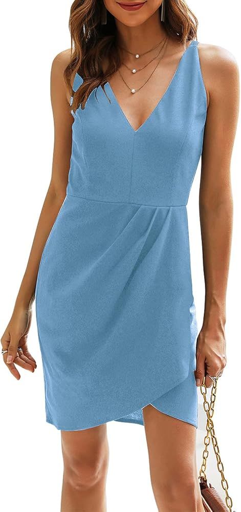 Manydress Women's Bodycon Sleeveless Deep V Neck Pencil Slim Cocktail Party Dresses | Amazon (US)