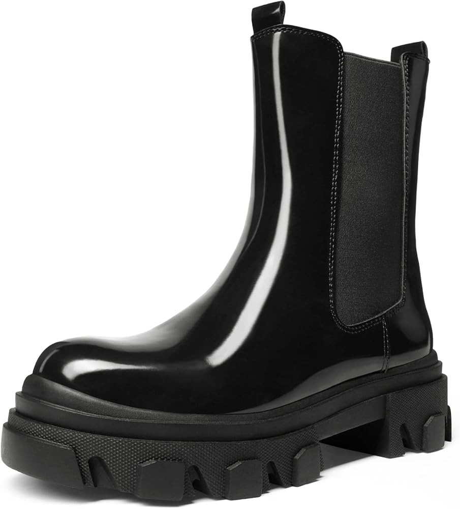 DREAM PAIRS Women's Platform Chelsea Boots Lug Sole Combat Mid Calf Slip On Chunky Ankle Booties | Amazon (US)