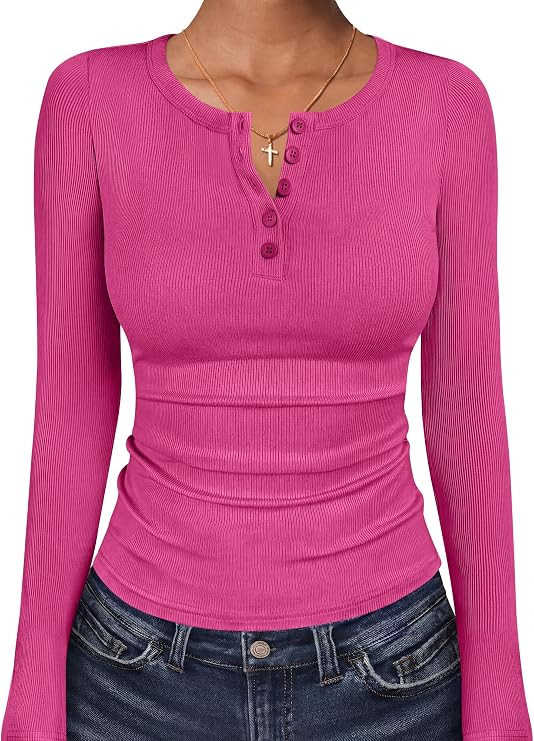 ANRABESS Women's Long Sleeve Shirts Fall Henley Tops | Amazon (US)