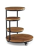 Powell Wood & Black Metal Four Tiered Plant Stand Side Wheels Bruno Table, Natural Wood | Amazon (US)
