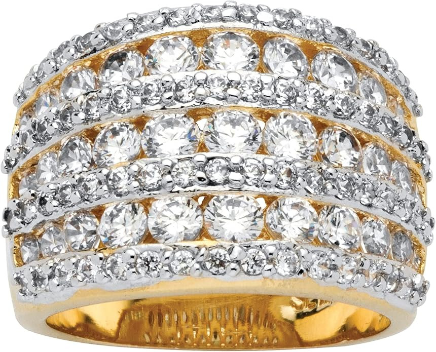 PalmBeach Yellow Gold-Plated Round Cubic Zirconia Multi Row Dome Ring Sizes 6-10 | Amazon (US)