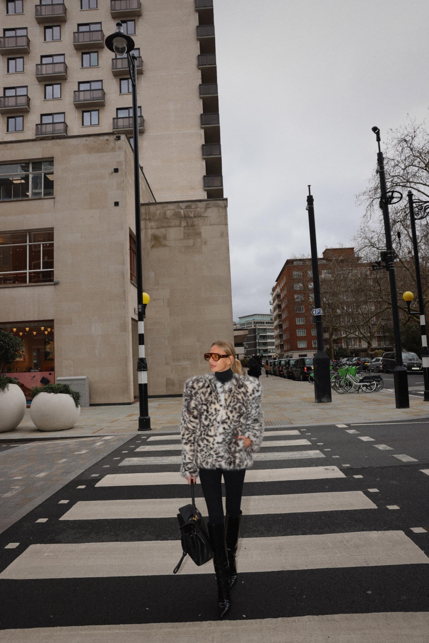 Leopard jacket, leggings boots 