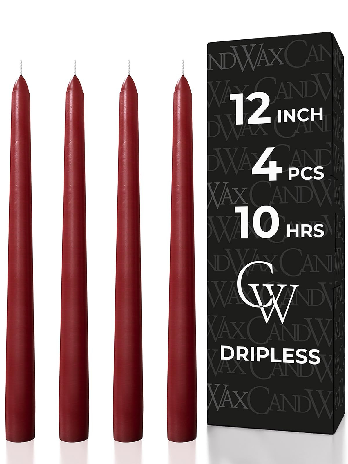 CANDWAX 12 inch Taper Candles - Set of 4 - Dripless and Smokeless - Unscented - Slow Burning - Pe... | Amazon (US)