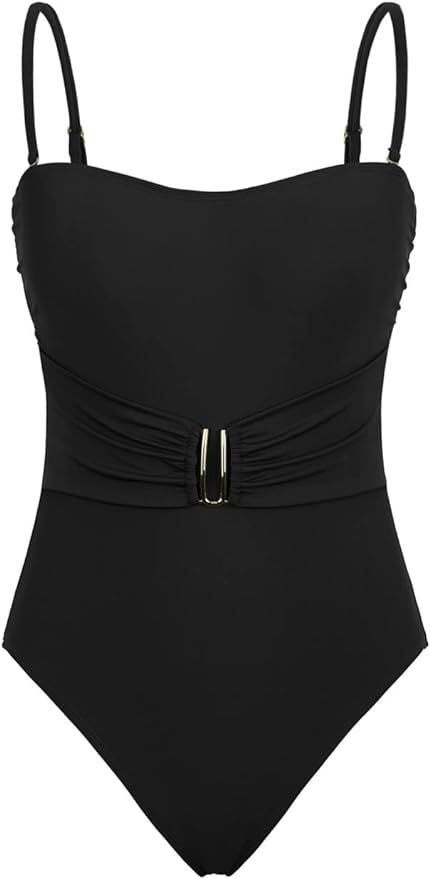 Hilor Women's Belted Tummy Control One Piece Swimsuit High Cut Slimming Monokini Bathing Suits | Amazon (US)