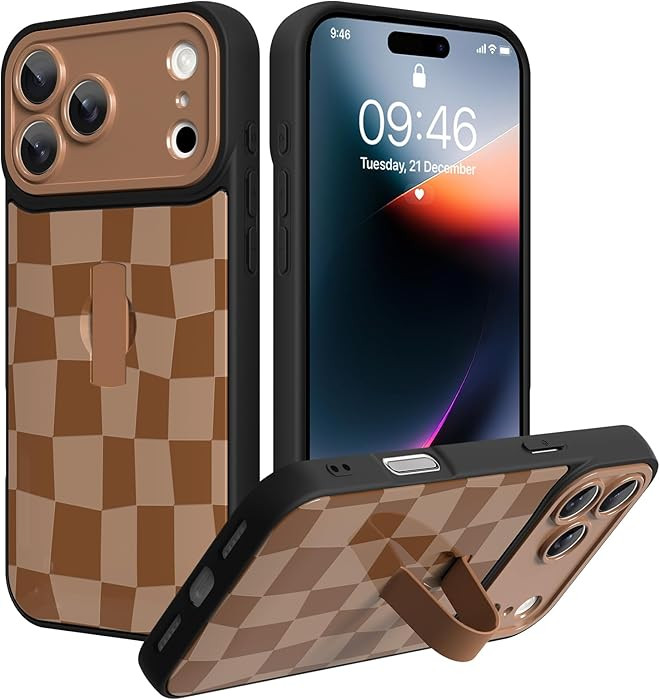 SOKAD for iPhone 17 Pro Max Case with Finger Strap Kickstand, Cute Checkered Checkerboard Phone C... | Amazon (US)