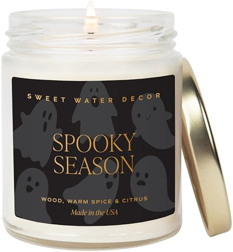Sweet Water Decor Halloween Jar Candle - Spooky Season Scent - 9oz, 40hr Burn Time, Clear Jar with Gold Lid | Amazon (US)