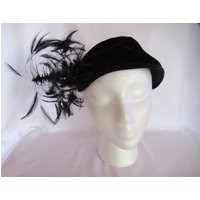 Vintage Black Velvet Hat With Feathers Ladies Cap Movie Prop Small Retro Accessory No Name Art Deco Era 1940S 1950S | Etsy (US)