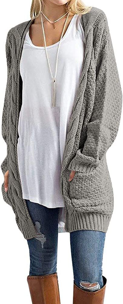 OmicGot Women's Long Sleeve Open Front Chunky Cable Knit Loose Cardigan Sweater | Amazon (US)
