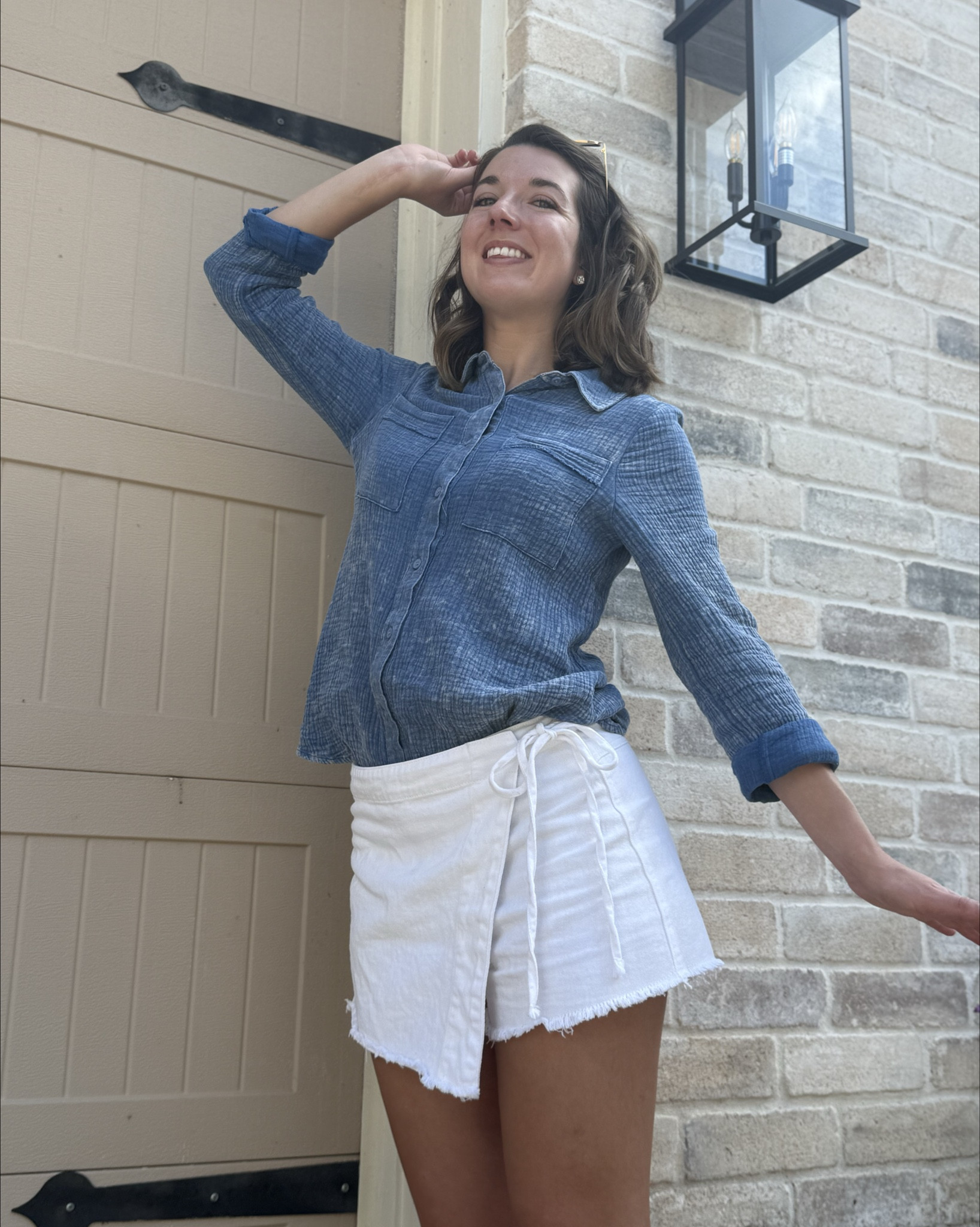 Sunday church outfit, cute and comfy and can wear anywhere! Skort with vans and a button down shirt for the win. Both are on sale right now for less than $30 total 
October, fall, wrap around skort, gauze shirt, neutrals, blue and white

#LTKSaleAlert #LTKShoeCrush #LTKFindsUnder50