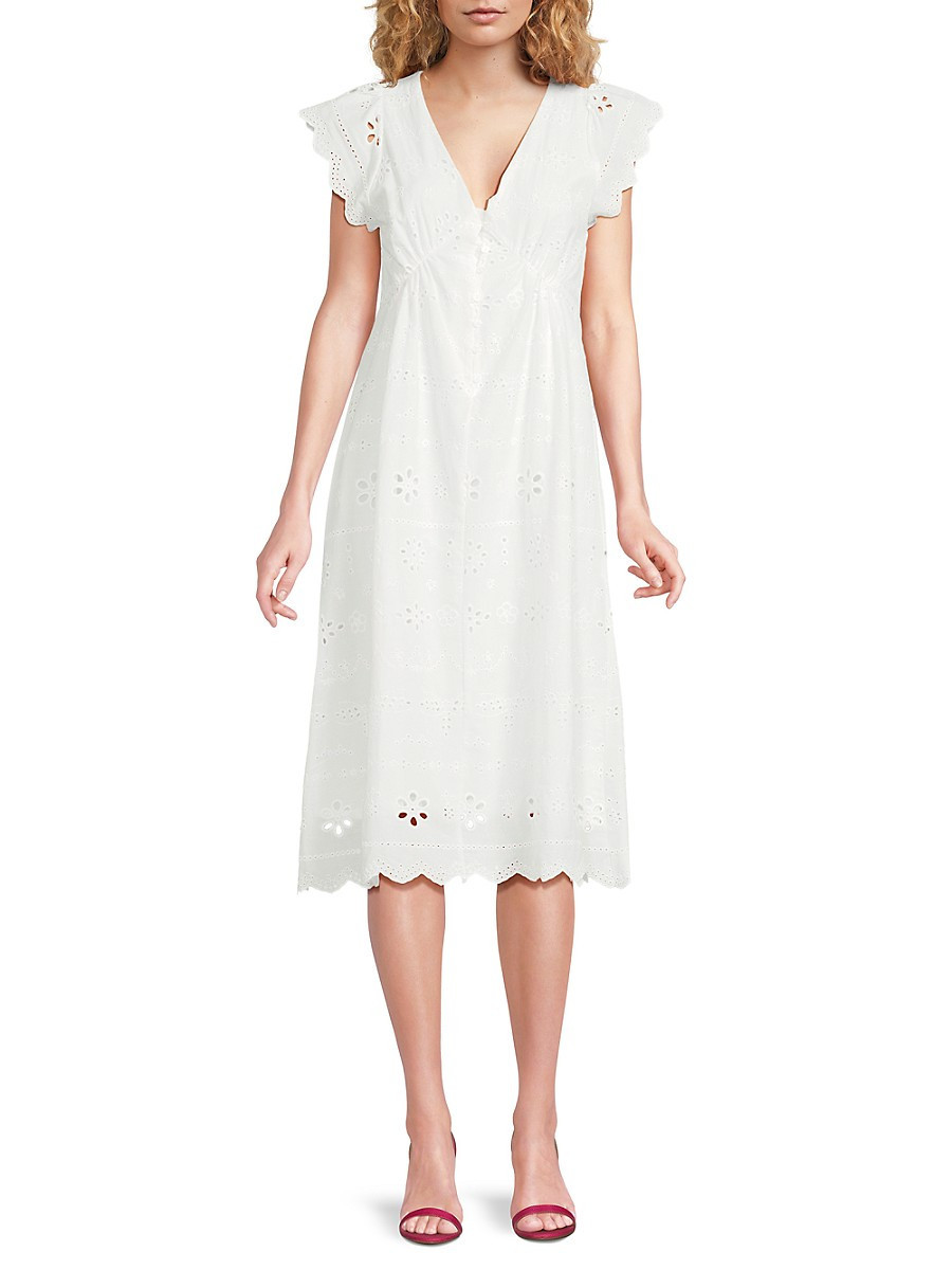 Lea & Viola Women's Eyelet Cotton Midi-Dress - White - Size M | Saks Fifth Avenue OFF 5TH
