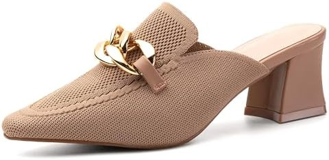 NEWBELLA Women's Knit Pointed Toe Chunky Heel Mules, Comfortable Slip-On Sandals for Business and... | Amazon (US)
