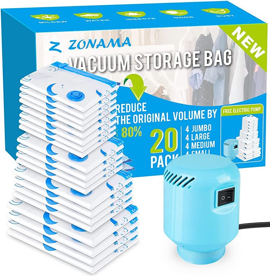 Vacuum Storage Bags with Electric Air Pump, 20 Pack (4 Jumbo, 4 Large, 4 Medium, 4 Small, 4 Roll ... | Amazon (US)