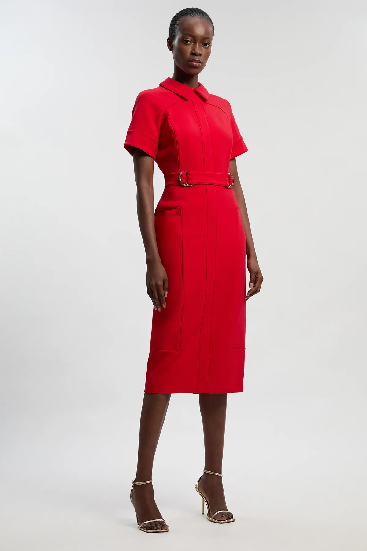 Compact Stretch Tipped Tab Detail Tailored Pencil Dress | Karen Millen
