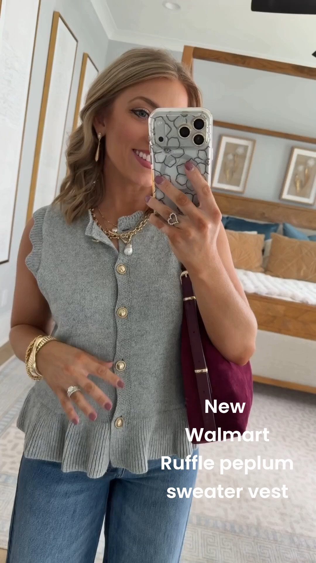 This might be one of my favorite Walmart outfits yet! 🤎 This adorable ruffle sleeve sweater vest is such a good piece for transitioning into fall, and I love the feminine peplum detail and gold buttons! Paired it with cropped wide-leg jeans and a pop of burgundy for the cutest elevated everyday look. Everything looks SO much more expensive than Walmart! Perfect for work, lunch, school events or an easy fall outfit idea.

#walmartfashion #walmartfinds #walmartstyle #walmartnewarrivals #fallfashion #falloutfitideas #affordablefashion #affordablestyle #walmartoutfit #widelegjeans #sweatervest #momstyle #everydaystyle #fallstyle

#LTKootd #LTKPetite