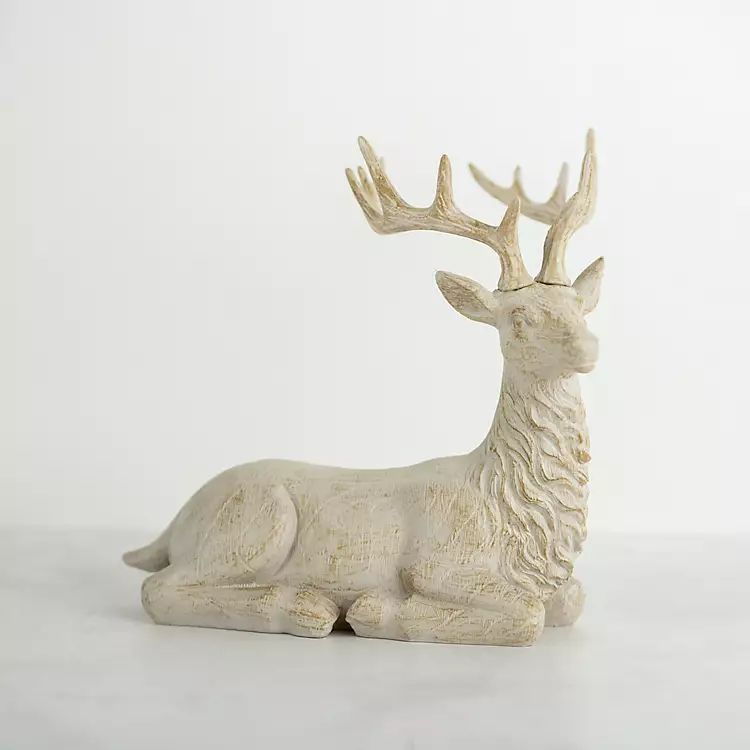 Whitewashed Sitting Reindeer Statue | Kirkland's Home