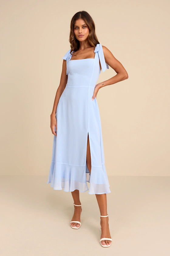 Summer Invite Light Blue Tie-Strap Tiered Midi Dress | Lulus