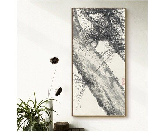 Ink wash pine tree by Tang Di, Black and white Chinese painting, vertical medium size ink brush a... | Etsy (US)