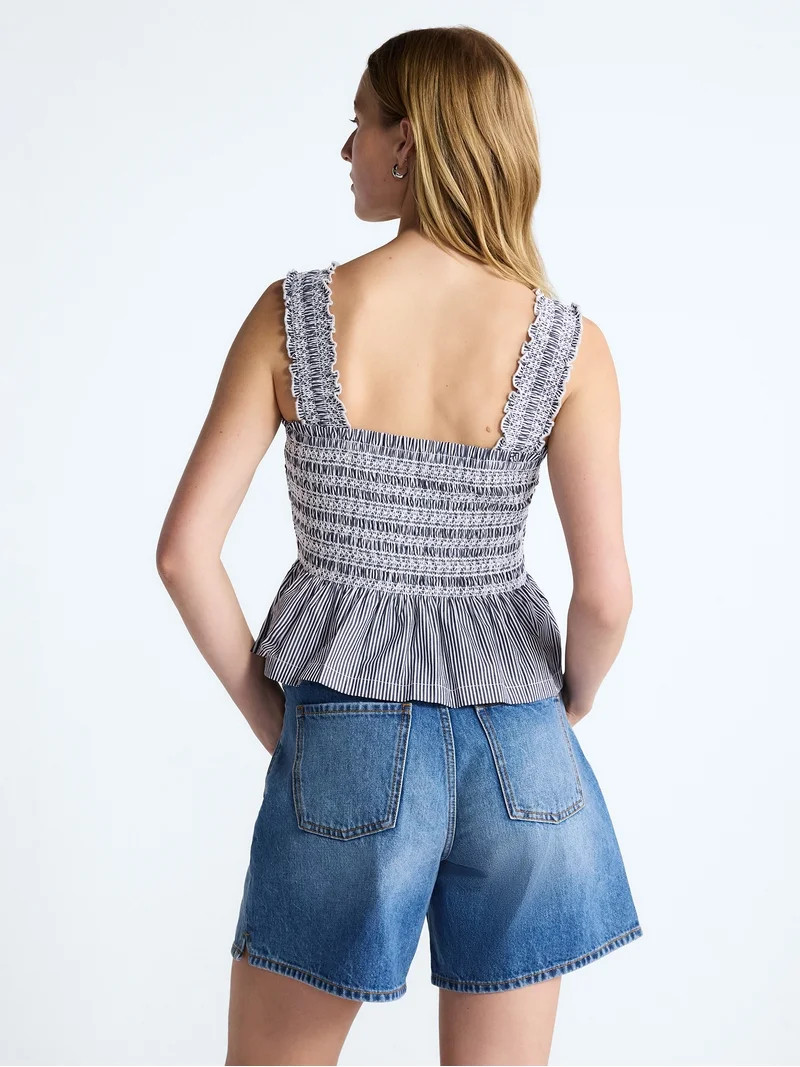 Free Assembly Women's and Women's Plus Smocked Cotton Tank Top with Peplum Hem, Sizes XS-4X | Walmart (US)