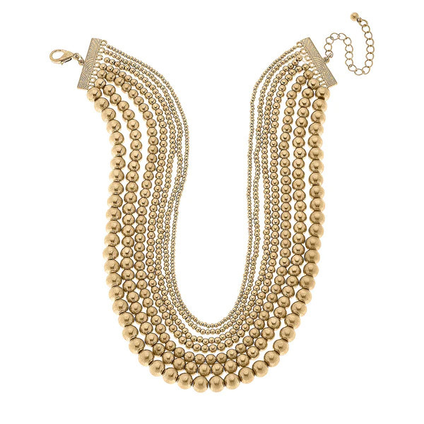 Aubrielle Metal Ball Bead Layered Necklace in Worn Gold | CANVAS