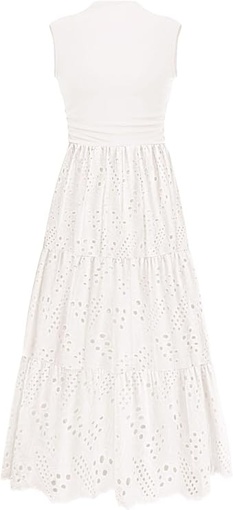 PRETTYGARDEN Summer Dresses for Women 2026 Casual Eyelet Sleeveless Wedding Guest Maxi Dress Tank... | Amazon (US)