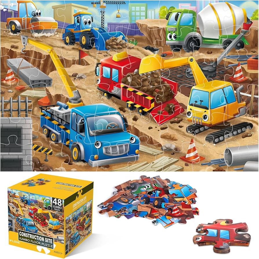 Jumbo Floor Puzzle for Kids,Construction Site Jigsaw Large Puzzles,48 Piece Construction Vehicle ... | Amazon (US)