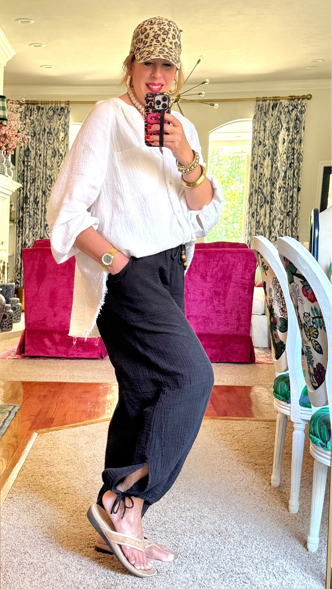 Super light weight gauzy pants with pockets and fun split hem with tie. Elastic waist with drawstring. Size down if in between- wearing a M and wish I bought S.

#LTKootd #LTKOver40 #LTKTravel