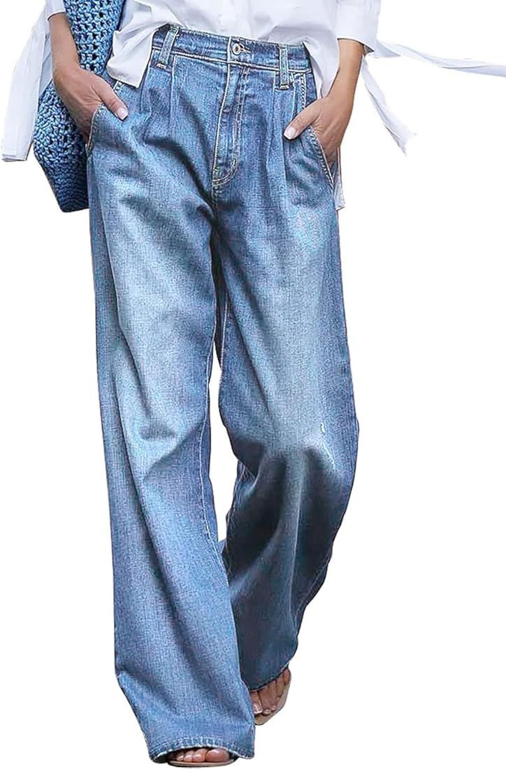 EVALESS Baggy Jeans for Women High Waist Trendy Wide Leg Denim Pants Boyfriend Loose Y2K Streetwe... | Amazon (US)