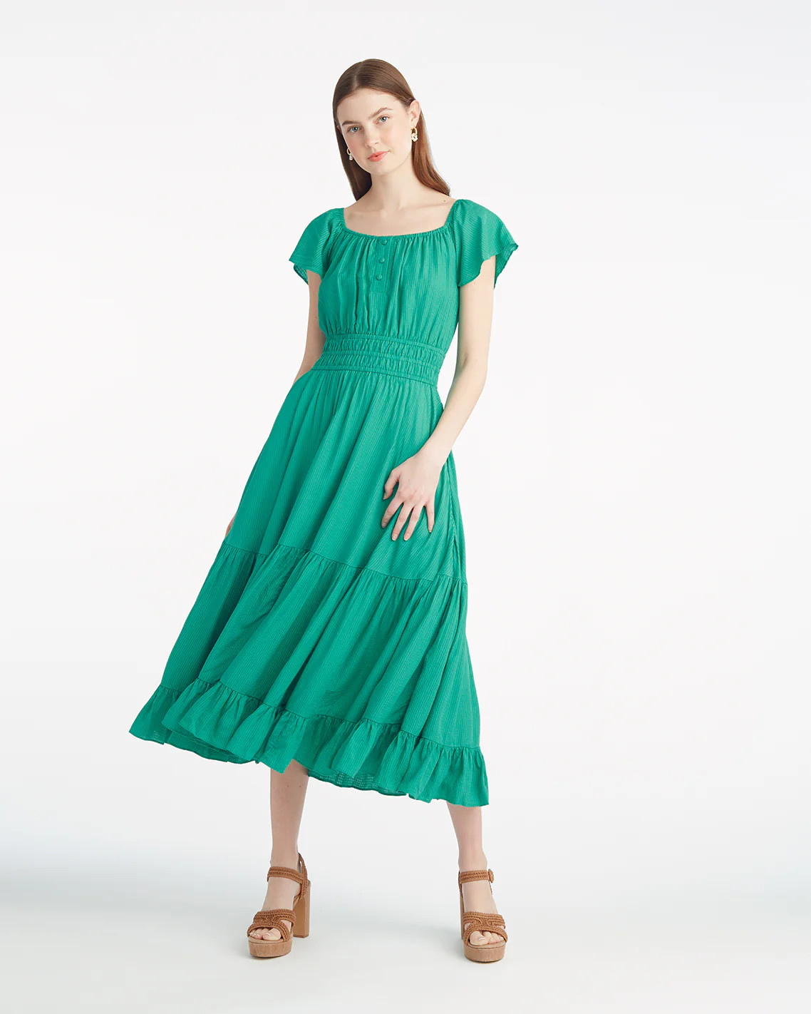 Berkeley Smocked Waist Midi Dress in Green | Draper James (US)