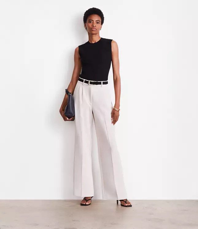 LOFT Versa Crepe Drape Pleated Relaxed Straight Pants | LOFT