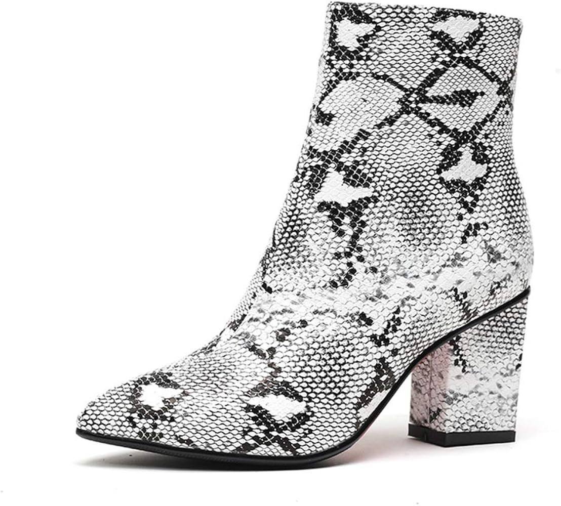 WETKISS Women Snakeskin Booties, Ankle Boots Slip on for Ladies, Snake Print Boots Chunky Block Mid  | Amazon (US)
