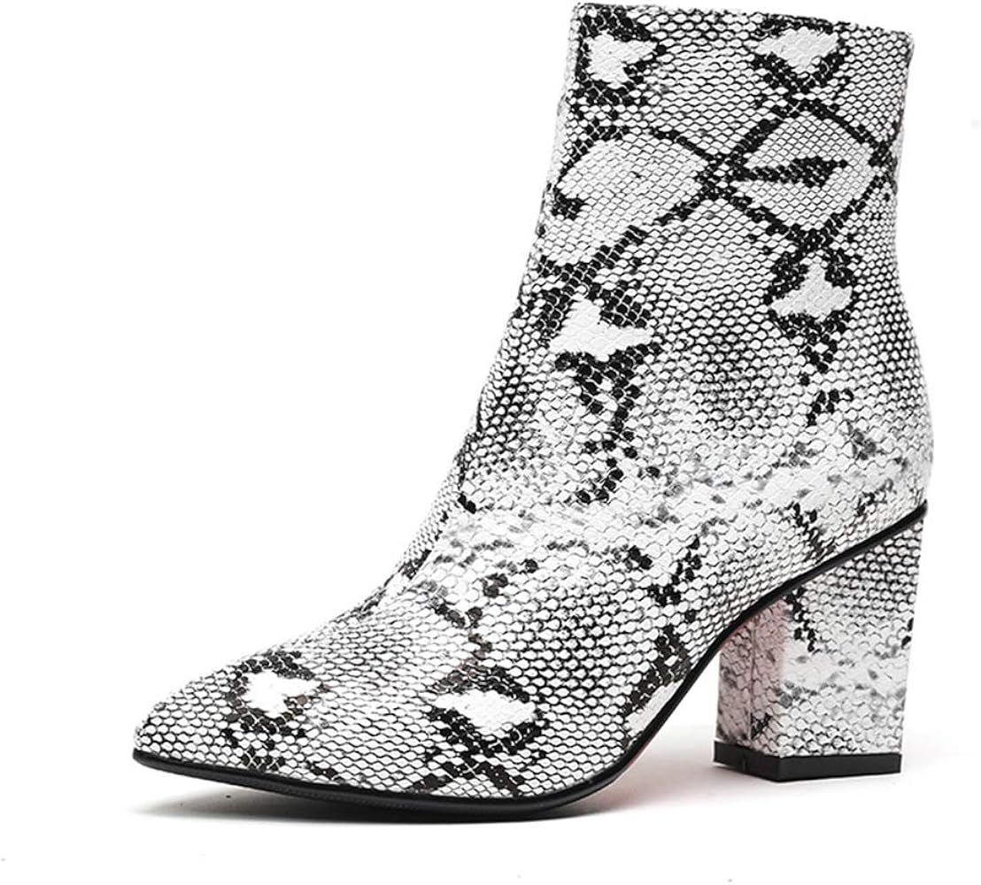 Amazon.com | WETKISS Women Snakeskin Booties, Ankle Boots Slip on for Ladies, Snake Print Boots C... | Amazon (US)